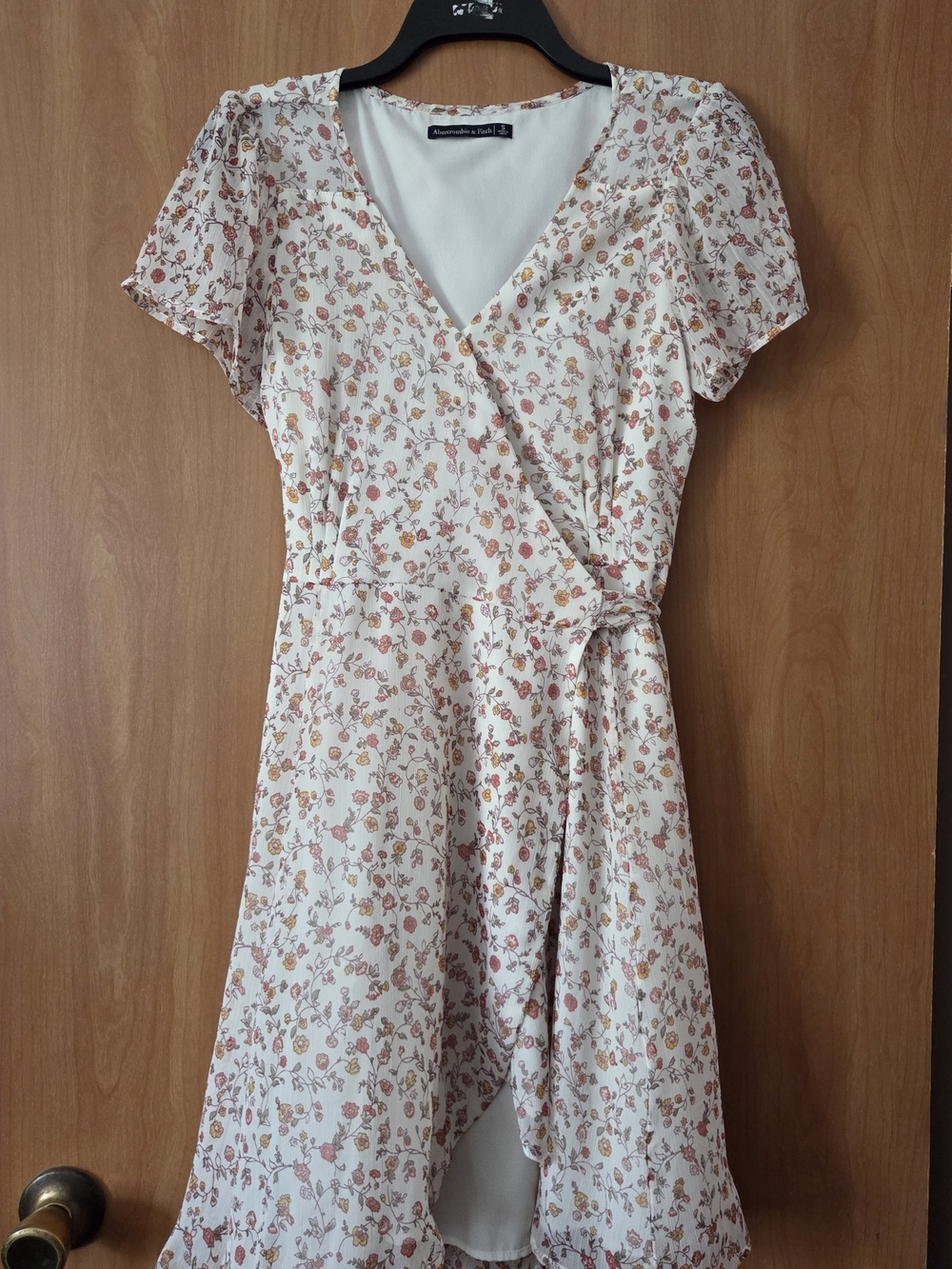 Abercrombie & Fitch Cream Mini Wrap Dress with Pink and Tan Floral Print